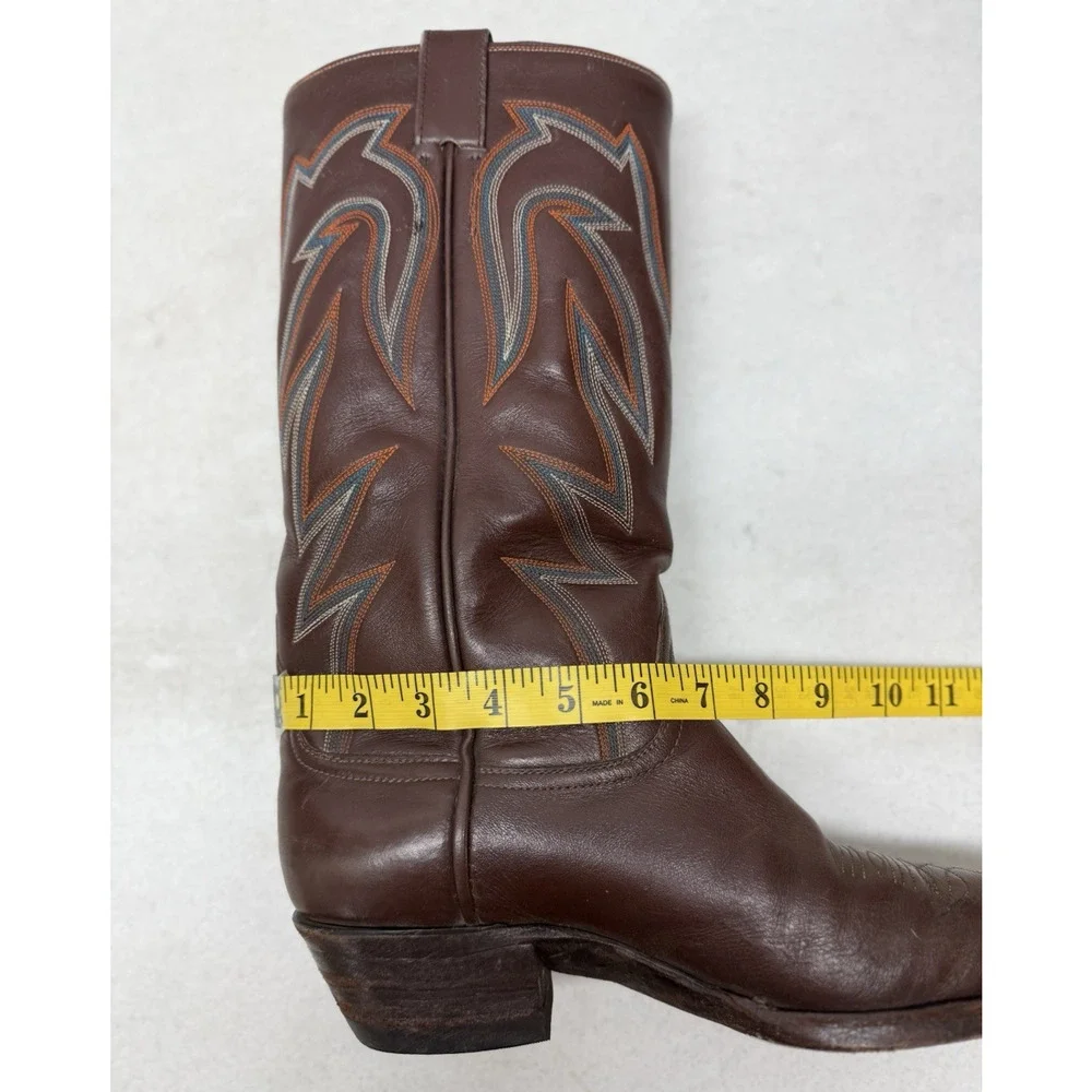 AUSTIN HALL BOOTS Handmade Men’s Brown Leather Western Cowboy Boots - Picture 11 of 15